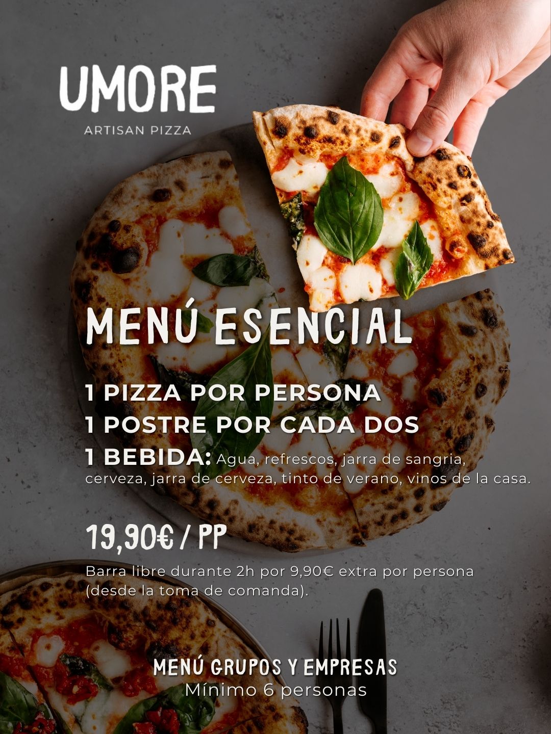 Pizza Umore servida para compartir en grupo